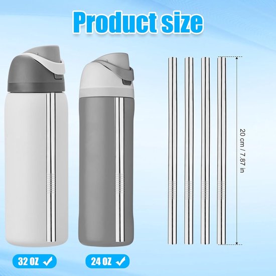 4-delige set waterrietjes Geschikt voor Owala flessen van 700 ml en 950 ml, roestvrijstalen metalen vervangingsrietjes, inclusief 2 rietjesreinigers, herbruikbare accessoires voor waterflessen, geschikt voor binnen- en buitensporten en reizen. — afbeelding 4