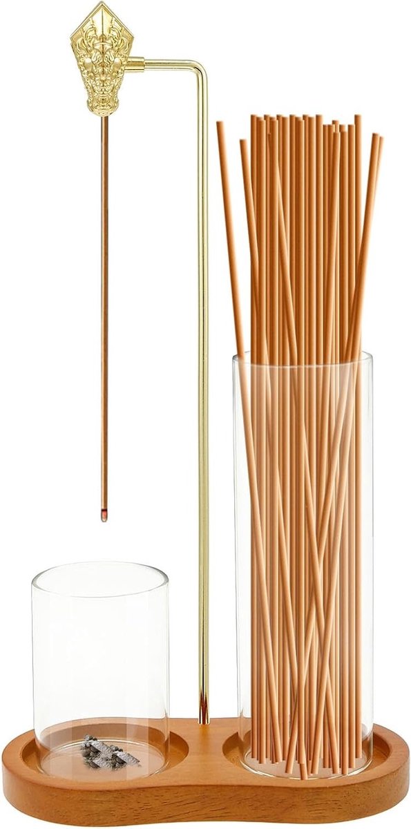 2-in-1 Wierookhouder met Glazen Asopvang en Houten Basis voor Yoga, Meditatie en Thuisdecoratie