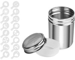 RVS Chocolade Shaker en Strooidoos voor Koffie, Cacao en Kaneel met 16 Mallen voor Bakken en Koken