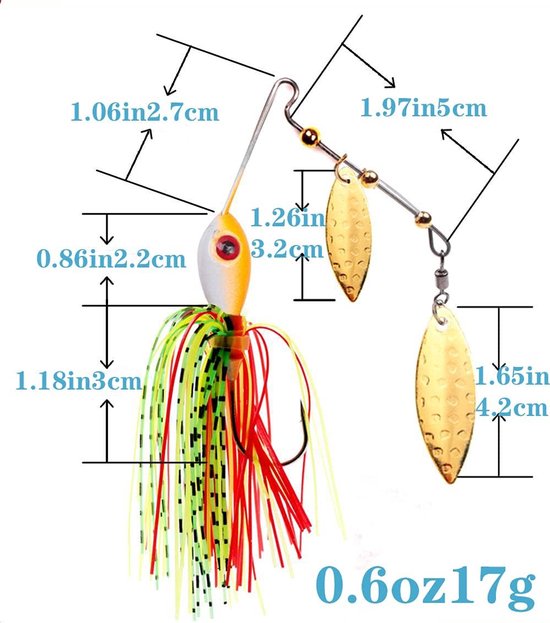 Spinnerbait - 5 Stuks - 17g - Roofvissen - Ultralicht Roofvis Kunstaas - Met Blinkertjes - Visaas - Voor Snoek, Baars, Snoekbaars & Roofvis - Vis accessoires set - Hengelsport - Vissen — afbeelding 2