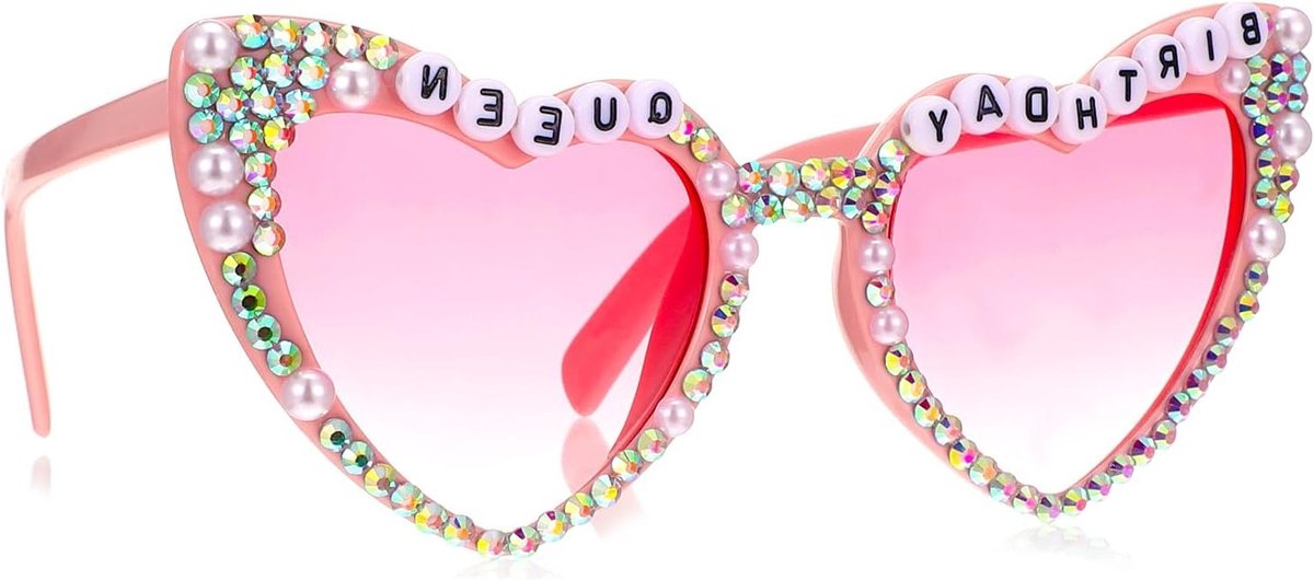 Feestelijke Hartvormige Zonnebril voor Vrouwen, Roze Zonnebril met Strass, Perfecte Verjaardagscadeaus voor Feestjes en Evenementen