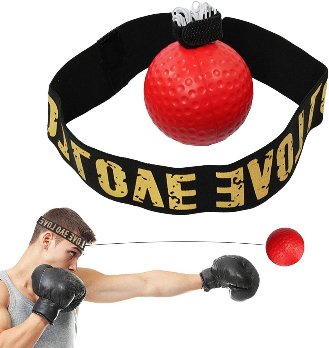 Boksreflexbal Hoofdband - Trainingsbal Snelheid - Coördinatie Training - Duurzaam PU Materiaal - Compact Lichtgewicht - Rood