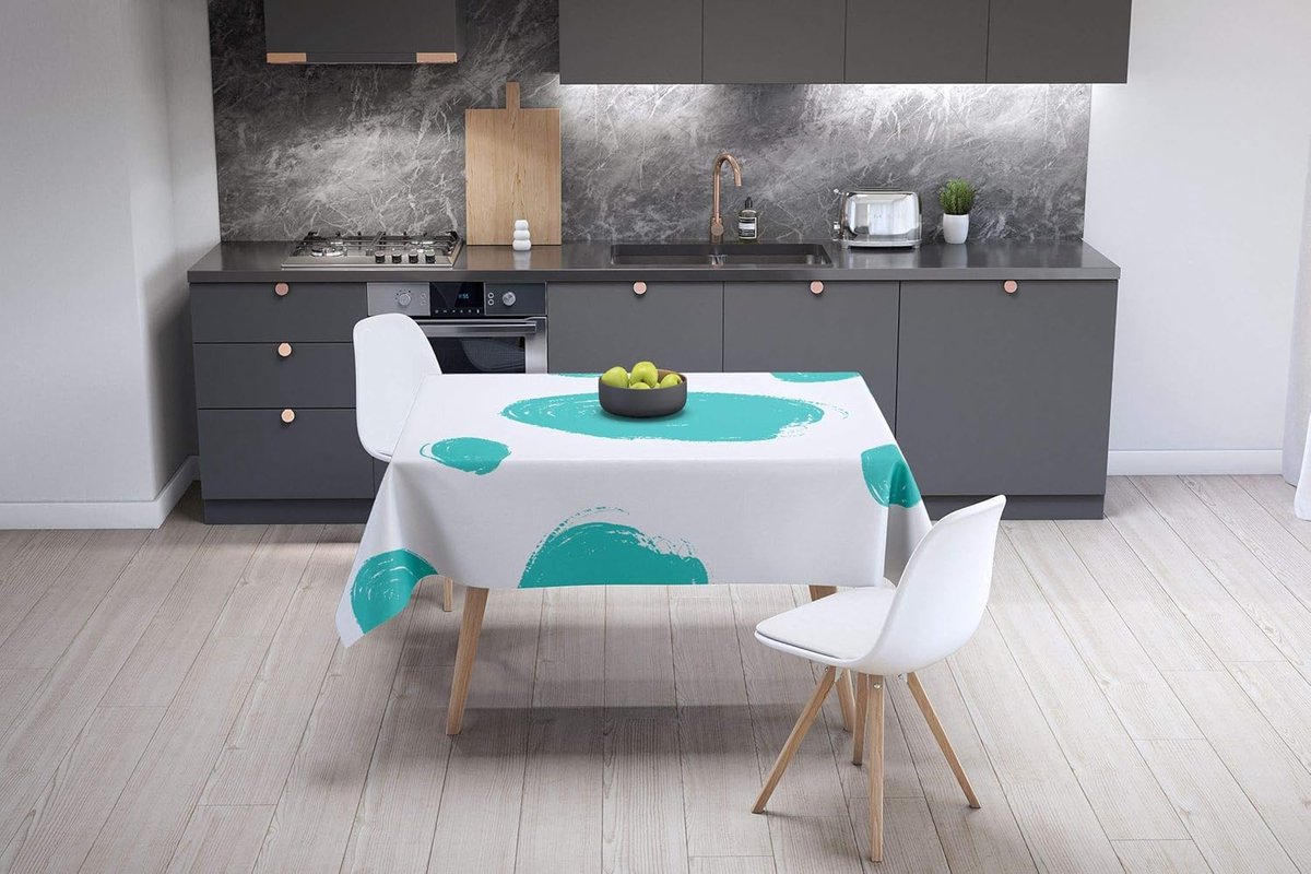 Tafelkleed - Tafeldecoratie - Tafel Beschermen - Waterafstotend - 140x140 Cm - Turkoois wit