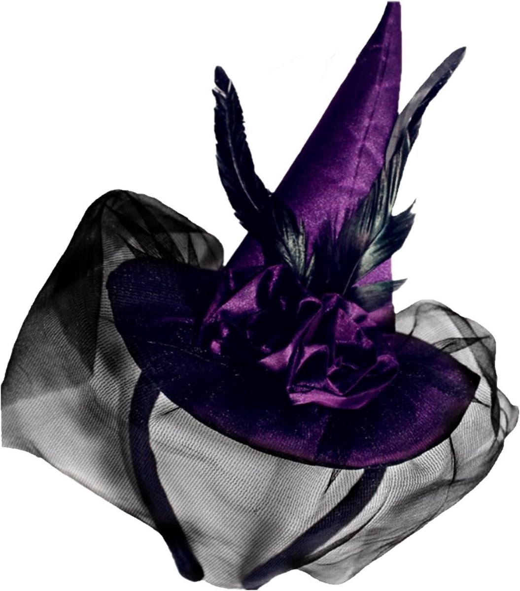 Verleidelijke Heksenhoed met Veertjes voor Halloween, Carnaval en Feestjes, Perfect voor Kostuums en Themafeesten