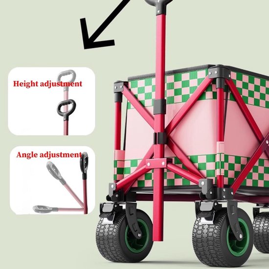 Opvouwbare Bolderkar - Strandkar Winkelkar - Buitenactiviteiten Vervoer - All-Terrain Wielen - 89x50x56-90 cm - Roze van Opvouwbare Bolderkar — afbeelding 3
