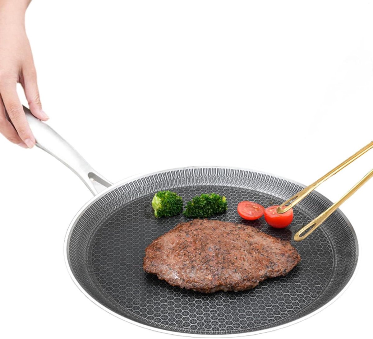 Pannenkoekenpan Grillpan - Koekenpan Plat - Ontbijt Braden - Honingraatstructuur - 24 cm - Zilverkleurig
