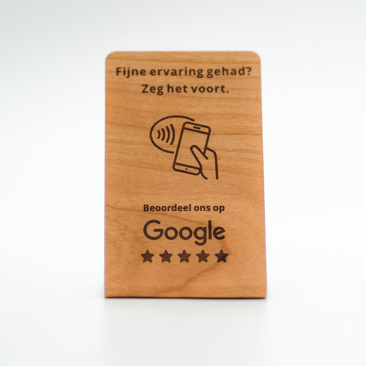 Happy Cards Houten Editie - Google Review Kaart - NFC Review Tool - Quote ‘Fijne ervaring gehad? Zeg het voort.’