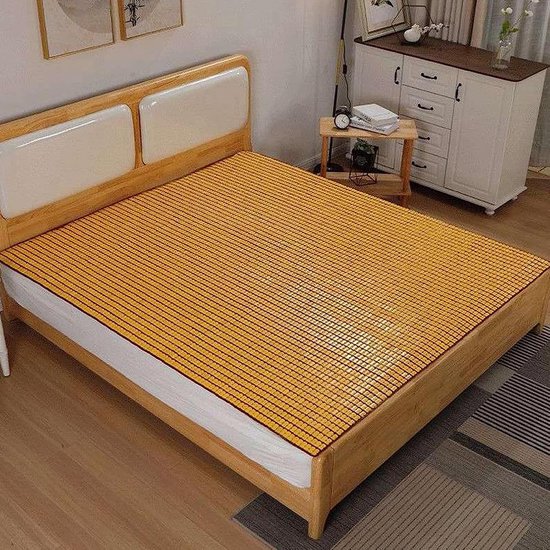 Bamboe Zomer Mat - Slaapmat Koelmat - Koel Slapen - Gecarboniseerd Bamboe - 70x150cm - Geel — afbeelding 4