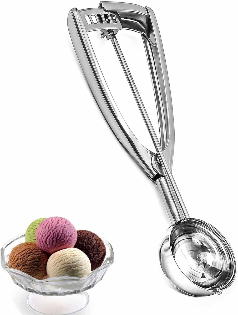IJsschep - Koekjesschep Deegschep - Keukenwerk - Met Easy Trigger - 4 cm - Zilver