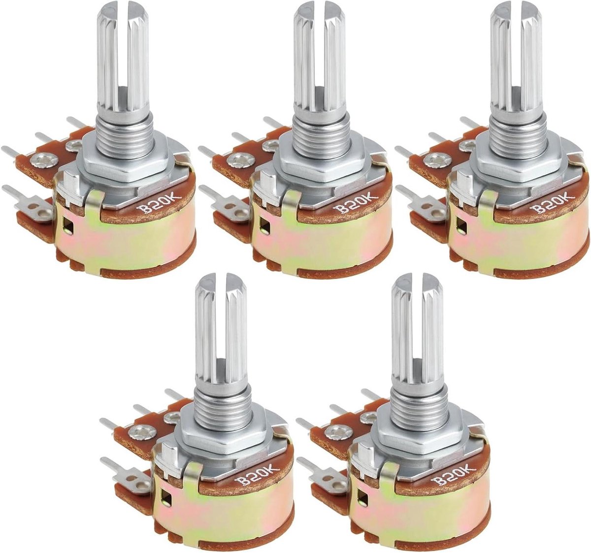 Audio Potentiometer Set - Variabele Weerstand - Volumeregeling Aanpassen - Dubbele Lineaire Structuur - 5 Stuks 50K Ohm - Zilver