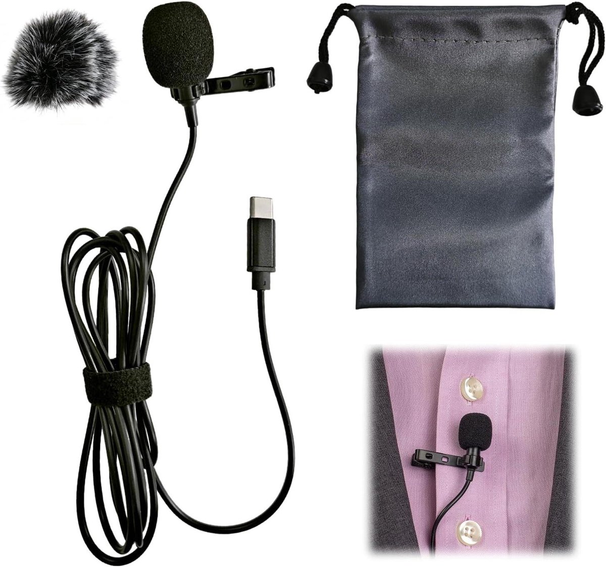 Lavalier Microfoon - Draagbare Opname - Podcasts Streamen - Directe Type C - 1.5 Meter - Zwart