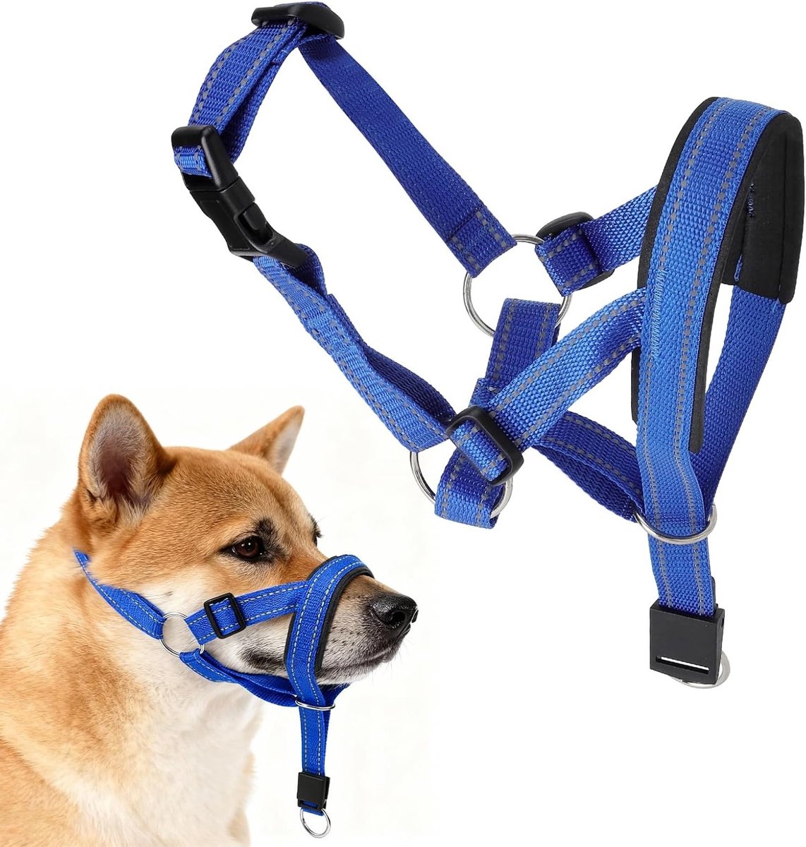 Hondentuig voor Grote Honden, Ademend Neopreen Antitrek Tuig, Verstelbaar Trainingsharnas voor Effectieve Controle en Comfort, Maat L, Blauw