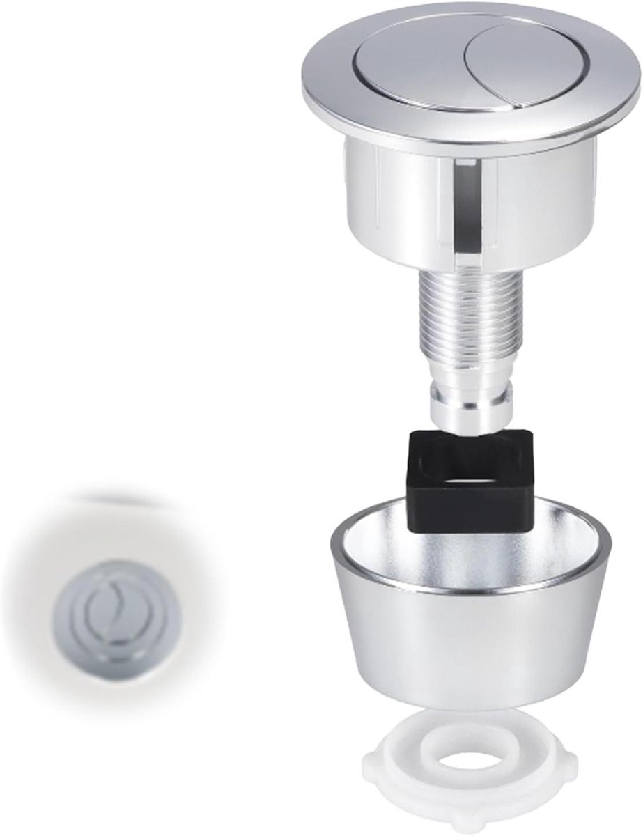 Toilet Spoelknop - Reservoir Knop - Water Besparen - Dubbel Spoel Systeem - 40-60mm Gat - Zilver