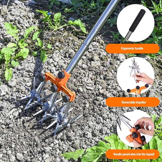 Handmatige Tuin Cultivator - Tuinfrees Onkruidsteker - Tuinonderhoud Beluchten - Verstelbare Roestvrijstalen Handgreep - 44 x 19 x 14 cm — afbeelding 2