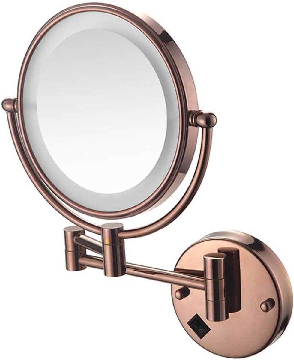 Vergrotende Make-up Spiegel - Wandspiegel Badkamer - Make-up Aanbrengen - Verstelbare LED Verlichting - 20 cm Diameter - Rosé Goud