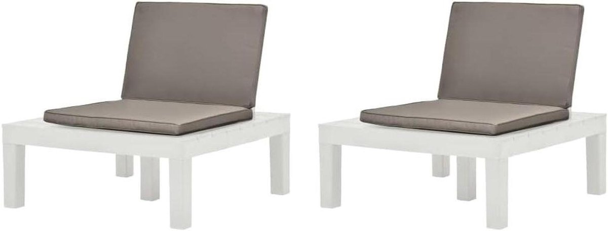 Kunststof tuinstoelen - Loungestoelen met kussen - Buiten Zitten - Weerbestendig Materiaal - 78 x 78 x 70 cm - Wit