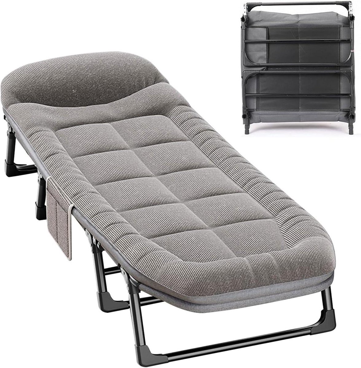 Opvouwbaar Campingbed - Kampeerbed Volwassenen - Ontspannen Buiten - 6-Posities Verstelbaar - 200x65 cm - Donkergrijs