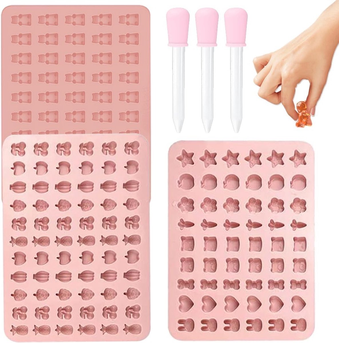Mini Chocoladevormpjes van Silicoon voor Gummy Bears, Snoep, Jelly en Koekjes - 3 Stuks met Anti-aanbaklaag