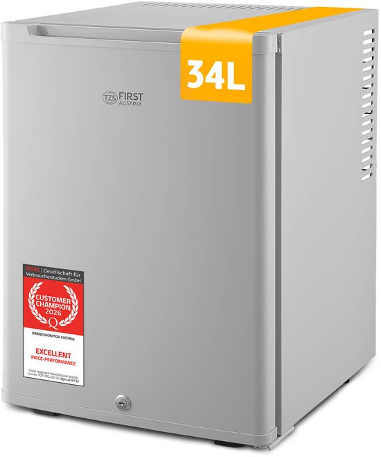 TZS First Austria Mini koelkast - Minibar - 40 liter - Vrijstaand - Volledig stil 22dB - Grijs