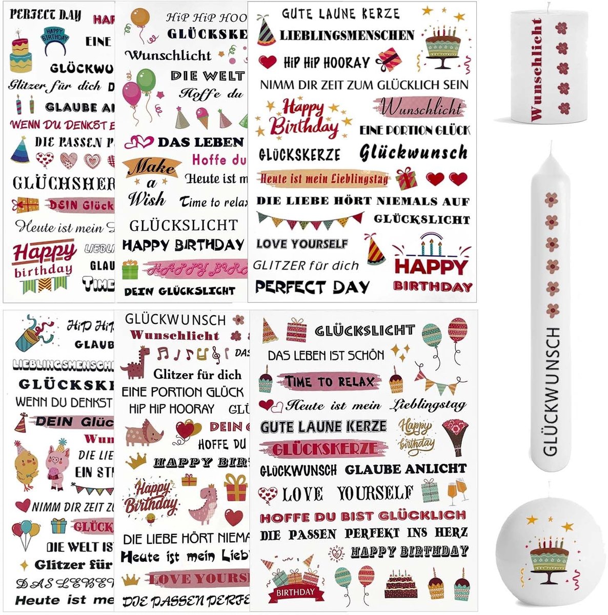 Dailygoody - Verjaardagskaars Tatoeages - Water Slide Stickers - Creatieve Candle Decoratie - Meerdere Kleuren - Cadeauverpakking - Geschikt voor Fee