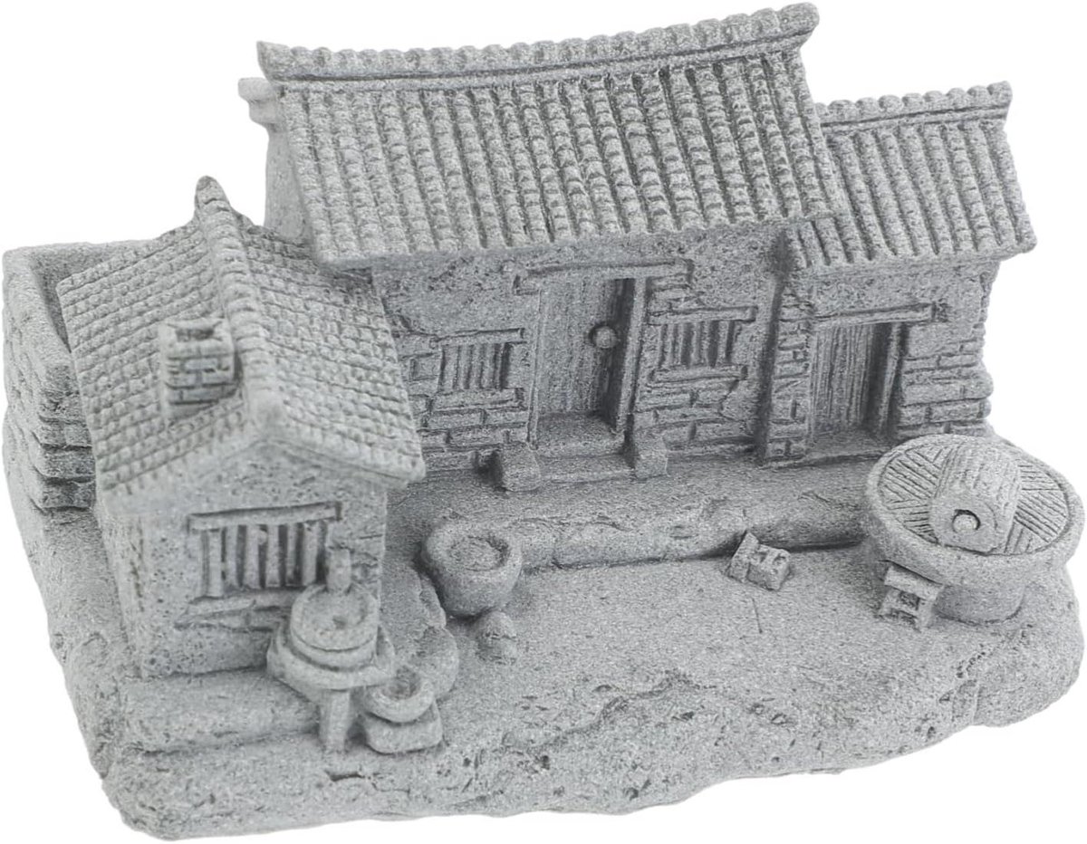 Miniatuur Huis - Decoratief Huisje - Tuin Decoratie - Chinese Stijl - 9.5 x 6.4 x 5.5 cm - Grijs