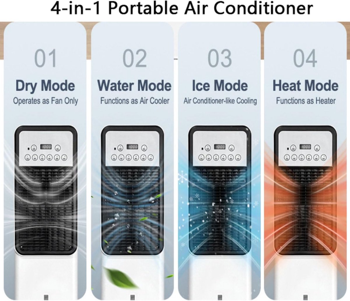 Mobiele Airco - Verkoeler Ventilator - Ruimte Koelen - 3-in-1 Functie - 3 Liter Tank - Wit — afbeelding 8