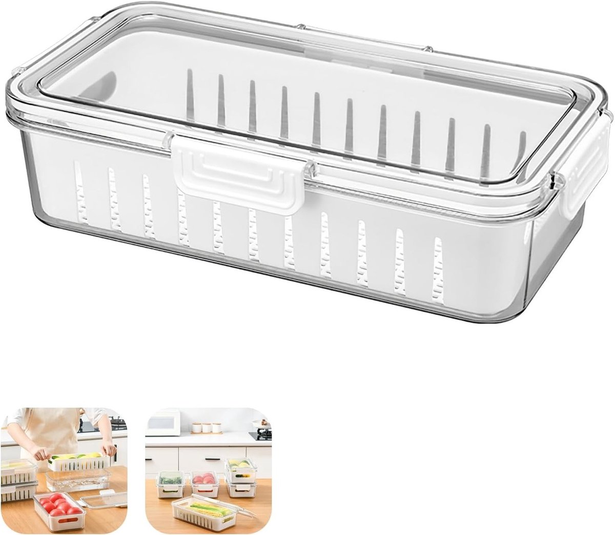 Duidelijke koelkastopbergdozen met deksel, voedselopslag voor vers fruit en groenten, ideaal voor keuken en voorraadkast
