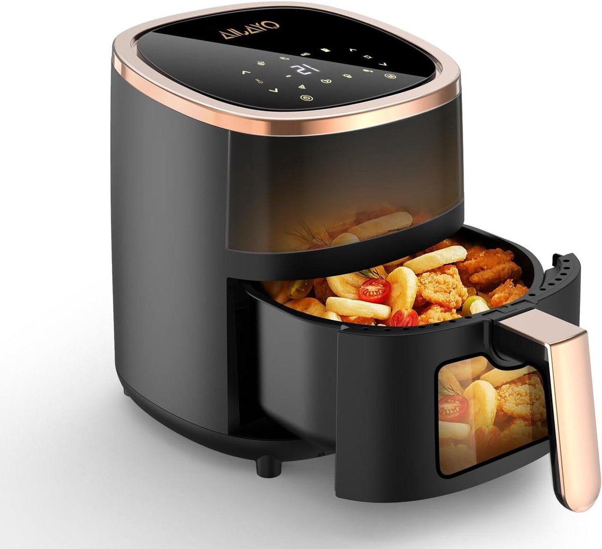 Heteluchtfriteuse - Airfryer XXL - Gezond Frituren - 8 Programma's - 6 Liter - Zwart Roségoud