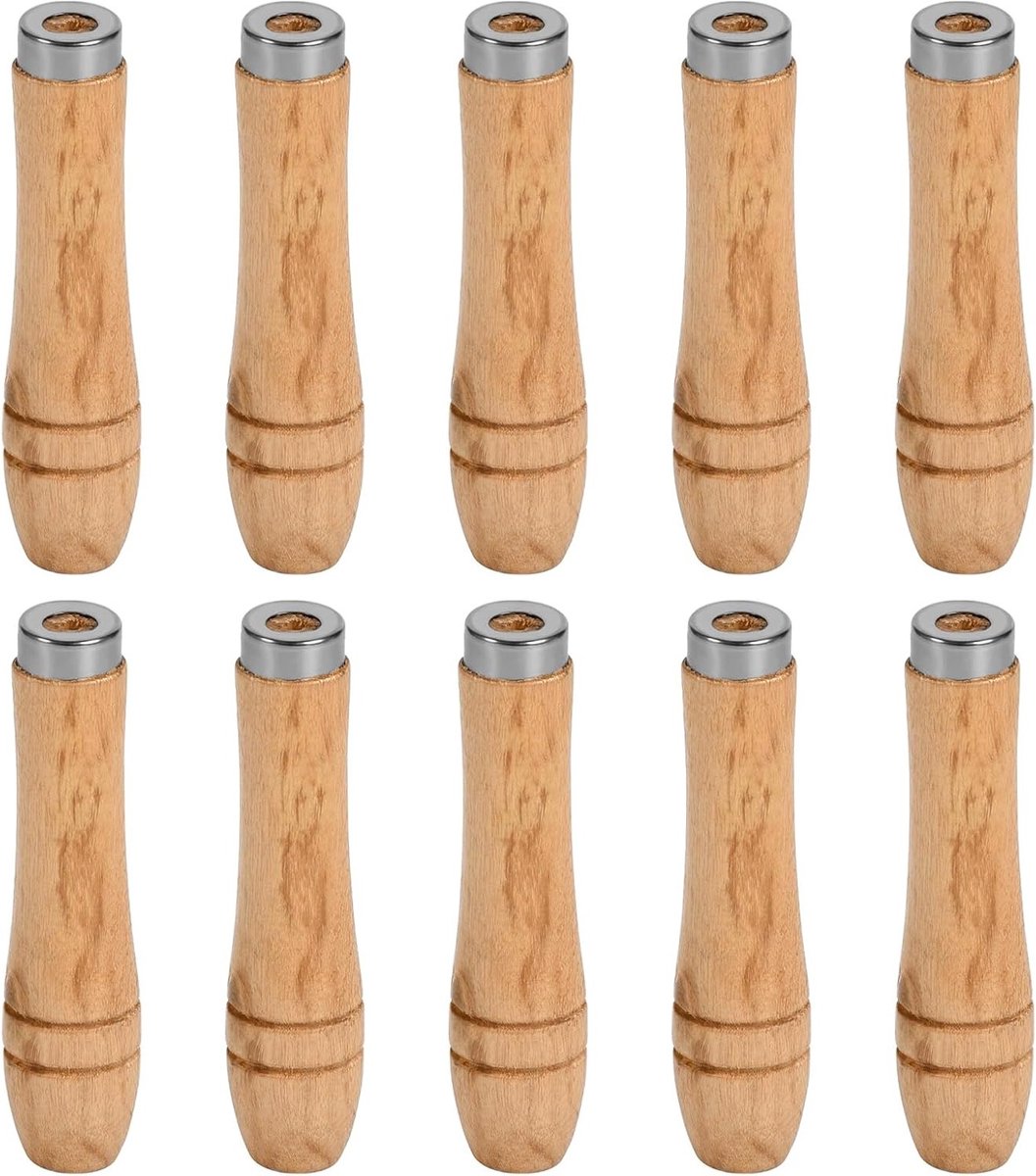 10 Stuks Houten Vijlhandvatten, Duurzame Vijl Gereedschappen met Veiligheidsringen, Vijlhandvat voor Precisiewerk en Comfortabel Gebruik