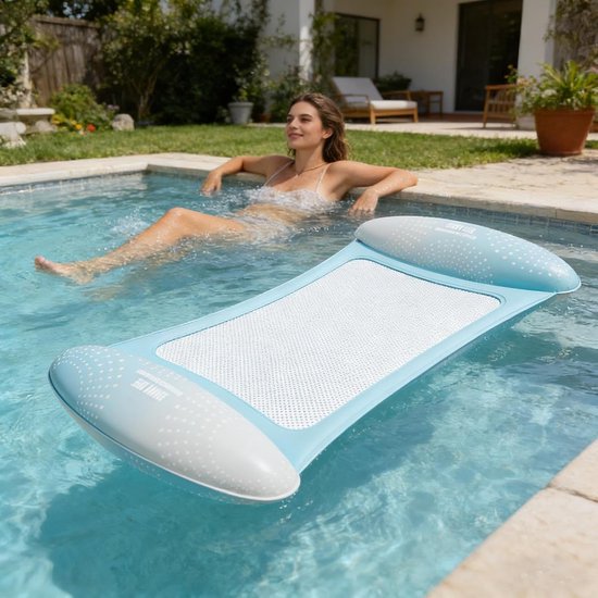 Opblaasbaar Luchtbed - Waterhangmat Drijver - Ontspanning in Water - Ergonomische Hoofdsteun - 110x68cm - Blauw — afbeelding 3