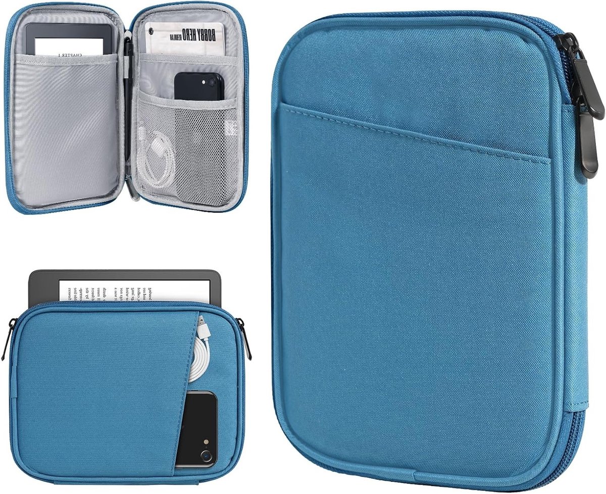 Beschermhoes voor 6-7 Inch Tablets en E-Readers, Waterdichte Sleeve met Opbergvak in Prachtig Blauw