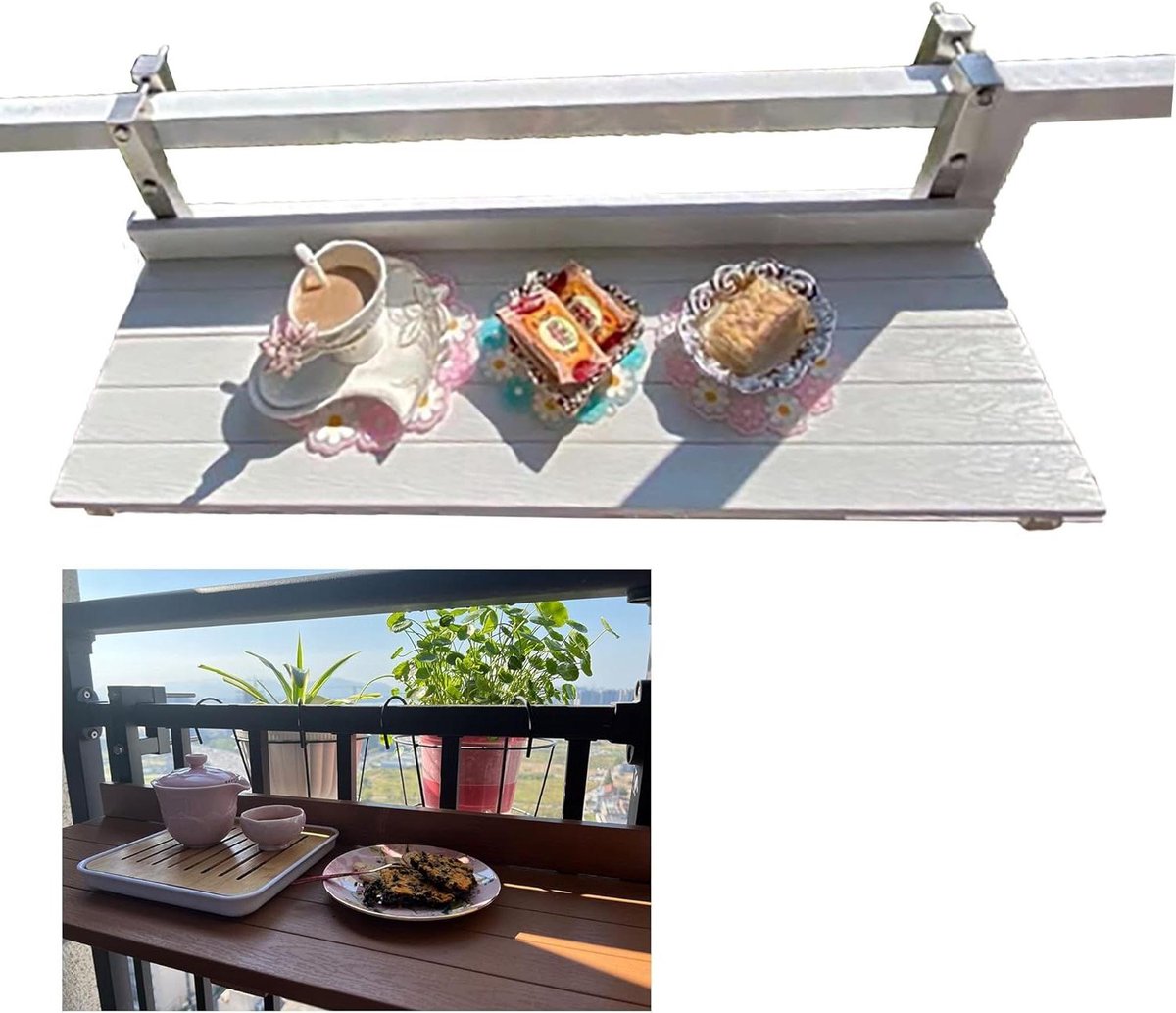 Balkon Hangtafel - Opvouwbaar Bijzettafel - Buiten Ontspannen - Verstelbare Beugel - Ruimtebesparend - Zwart