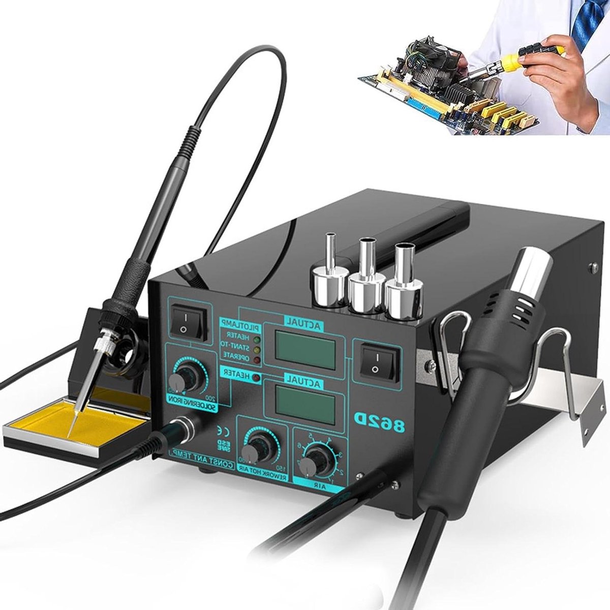 Hetelucht Soldeerstation - Soldeerapparaat - Elektronica Reparatie - Digitaal Display - 600W - Zwart