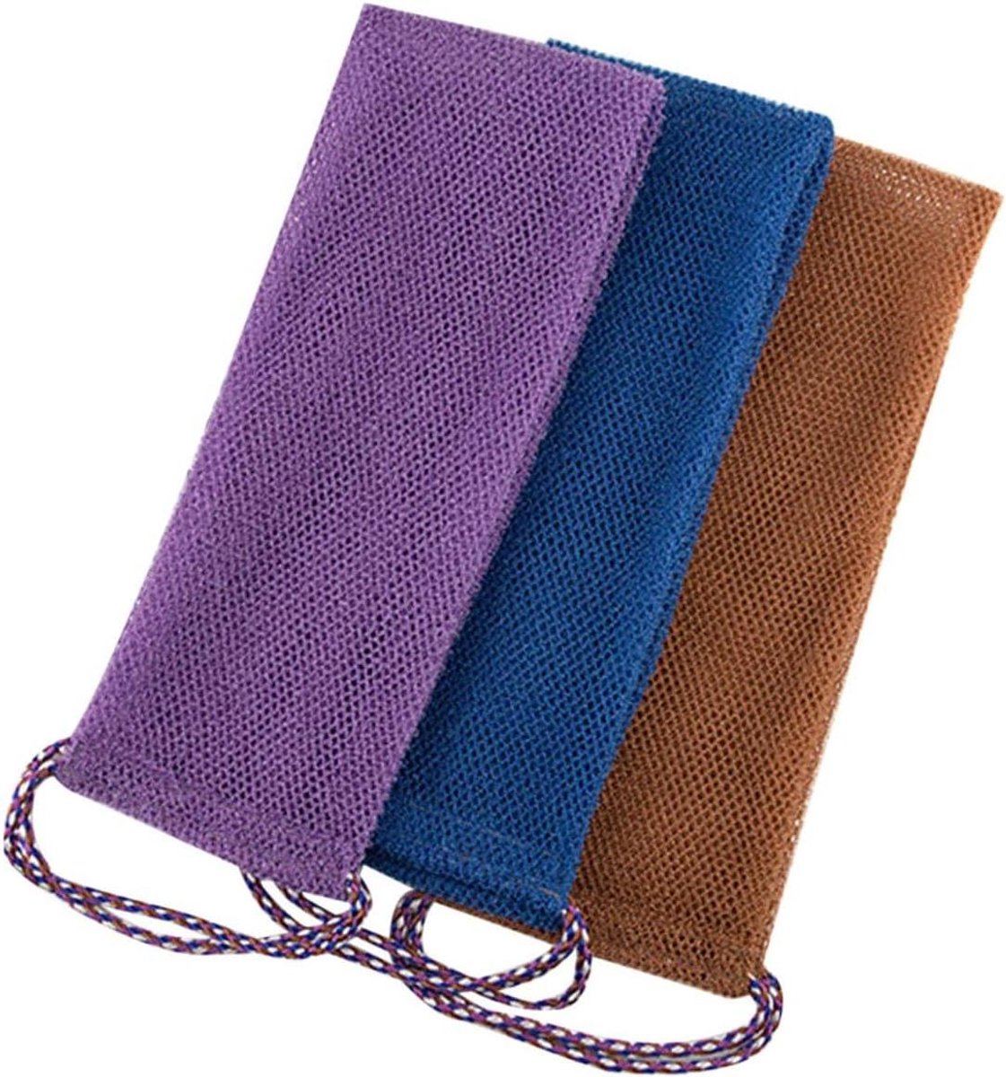 Netspons Set - Douchespons Rug - Huid Peelen - Lange Steel - 3 Stuks - Mix Kleuren