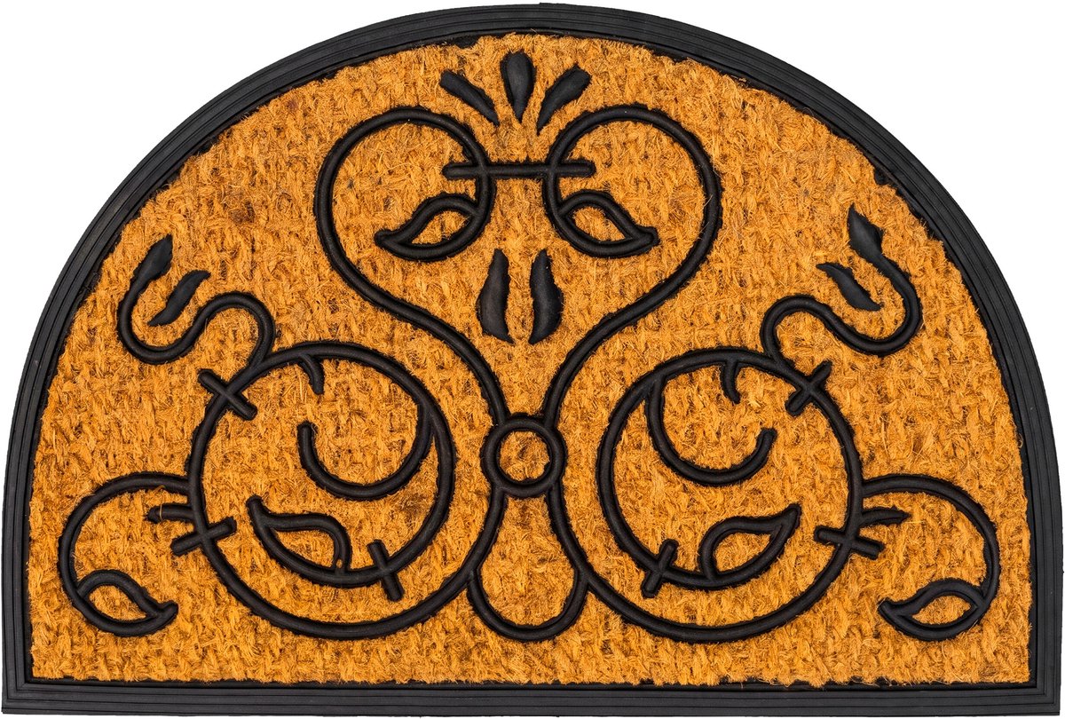 Deurmat kokos - 60x40 cm - halfrond - ornamenten B - antislip