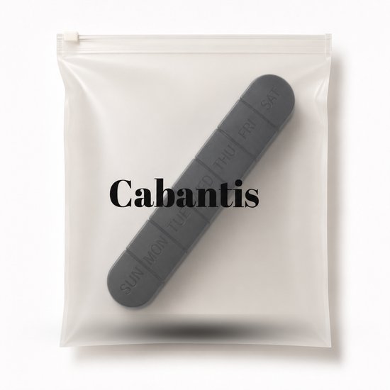 Grijze pillendoos van Cabantis in een transparante verpakking.
