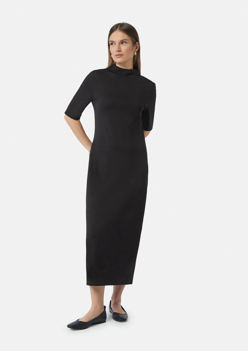 comma - female - Interlock jersey jurk met opstaande kraag