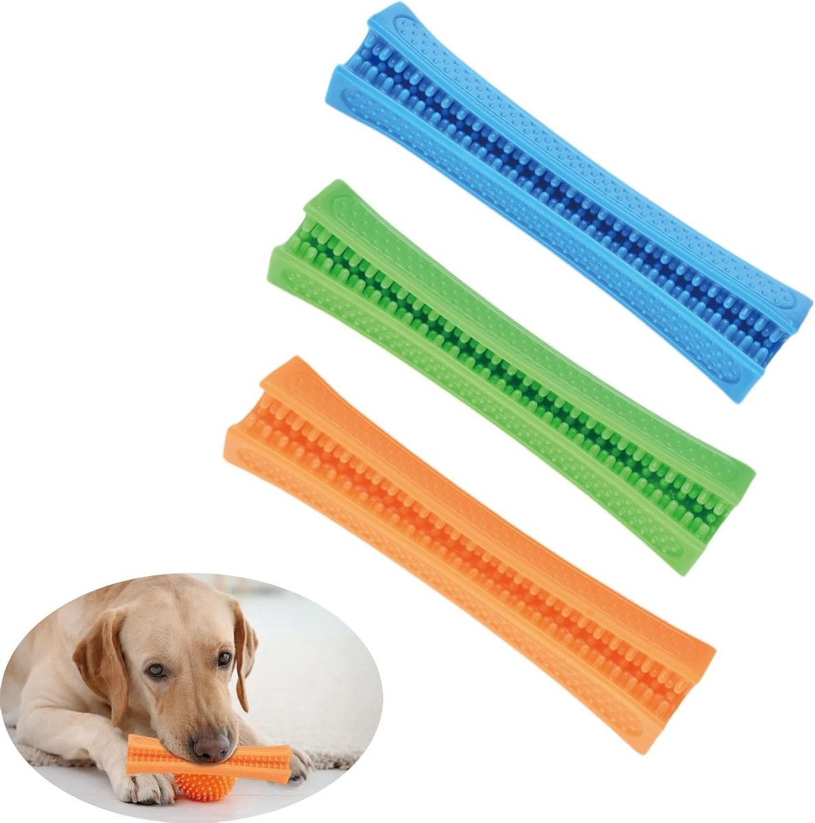 Set van 3 duurzame kauwspeeltjes voor honden, rubberen kauwtoy voor tandverzorging, interactief en niet-giftig, bijtbestendig en ideaal voor het reinigen van tanden