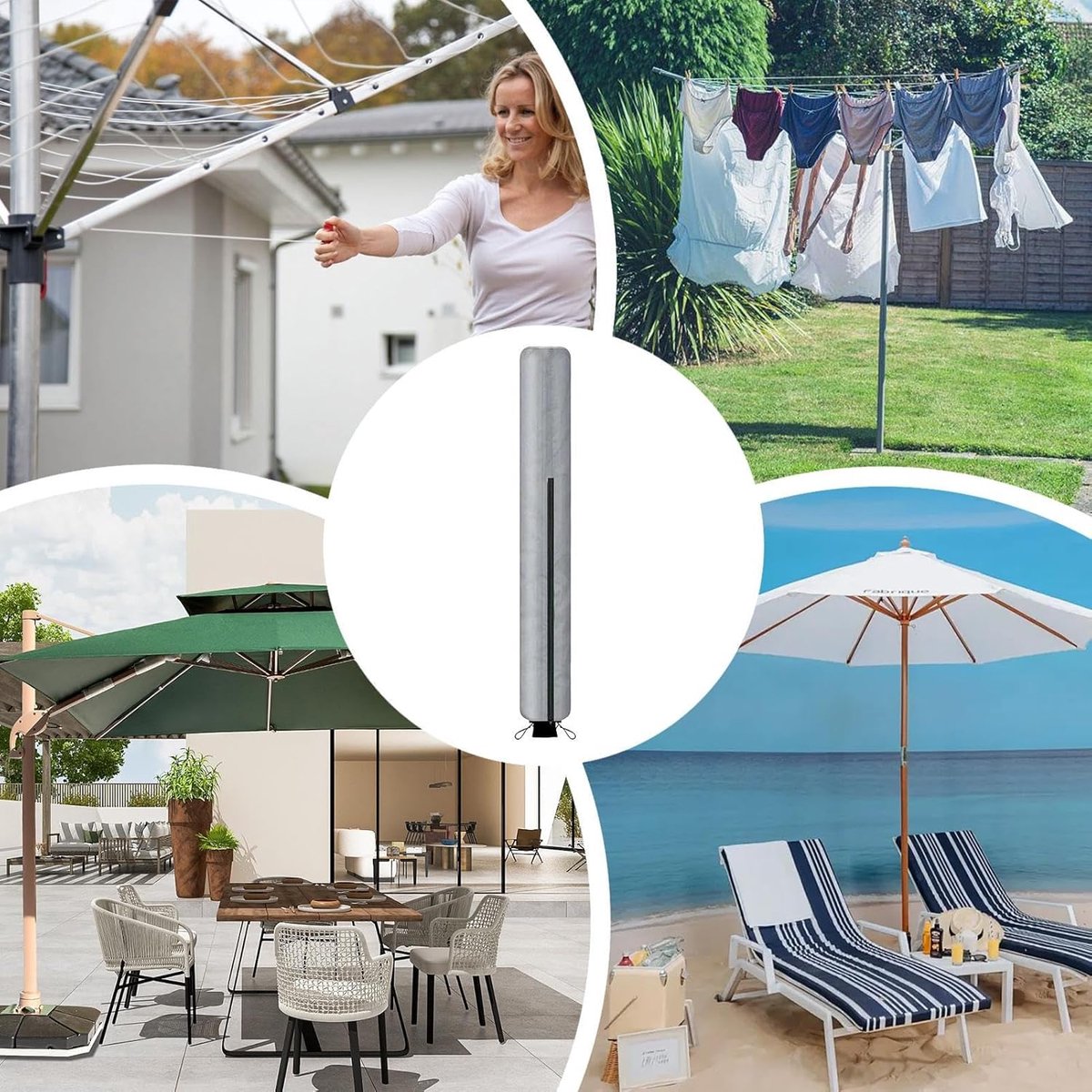 Waslijn Beschermhoes - Rotary Cover - Buiten Drooghouden - Waterdicht & UV-bestendig - 165 cm Hoog - Zilver