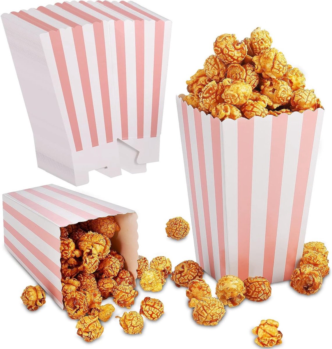 50 Stuks Popcorn Dozen, Gestreepte Papieren Tassen voor Feesten, Verjaardagen en Filmavonden, Ideaal voor Snoep en Snacks 9.5x15.5cm