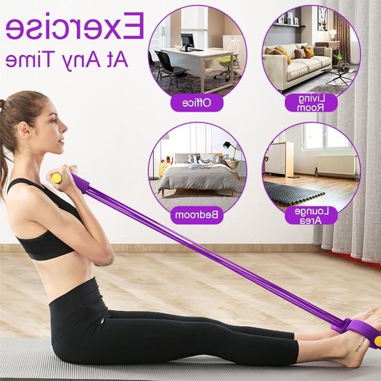 multifunctioneel weerstandstesiontouw, buiktrainer beentrainer Fitness trekkoord met voetpedaal-paars — afbeelding 4