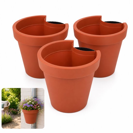 Benza Regenpijp Bloempot Terracotta – Set van 3 – Ø 23,5 x 21 cm – Polypropyleen – 90% Gerecycled Materiaal