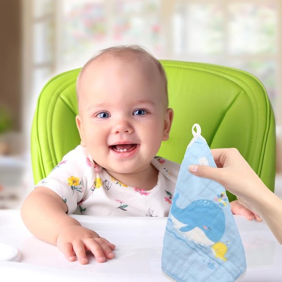 Baby Wasdoeken Set - Mousseline Vierkanten - Zacht Reinigen - 100% Katoen Garen - 5 Stuks 30x30cm - Blauw — afbeelding 4