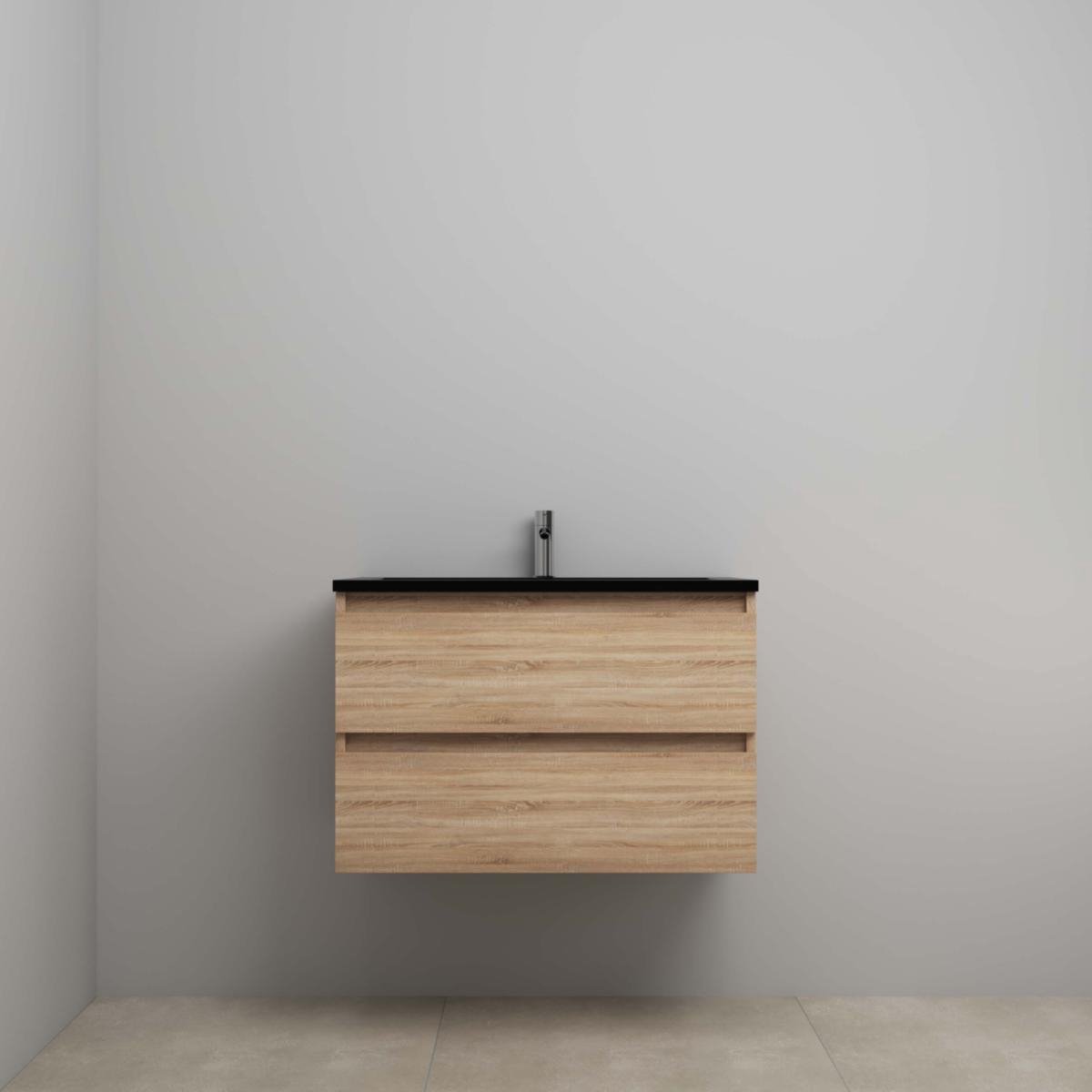 On-Line Onderkast - 80 cm - Voorgemonteerd - Ladestructuur - Acryl Wastafel - 1 Kraangat - Eiken