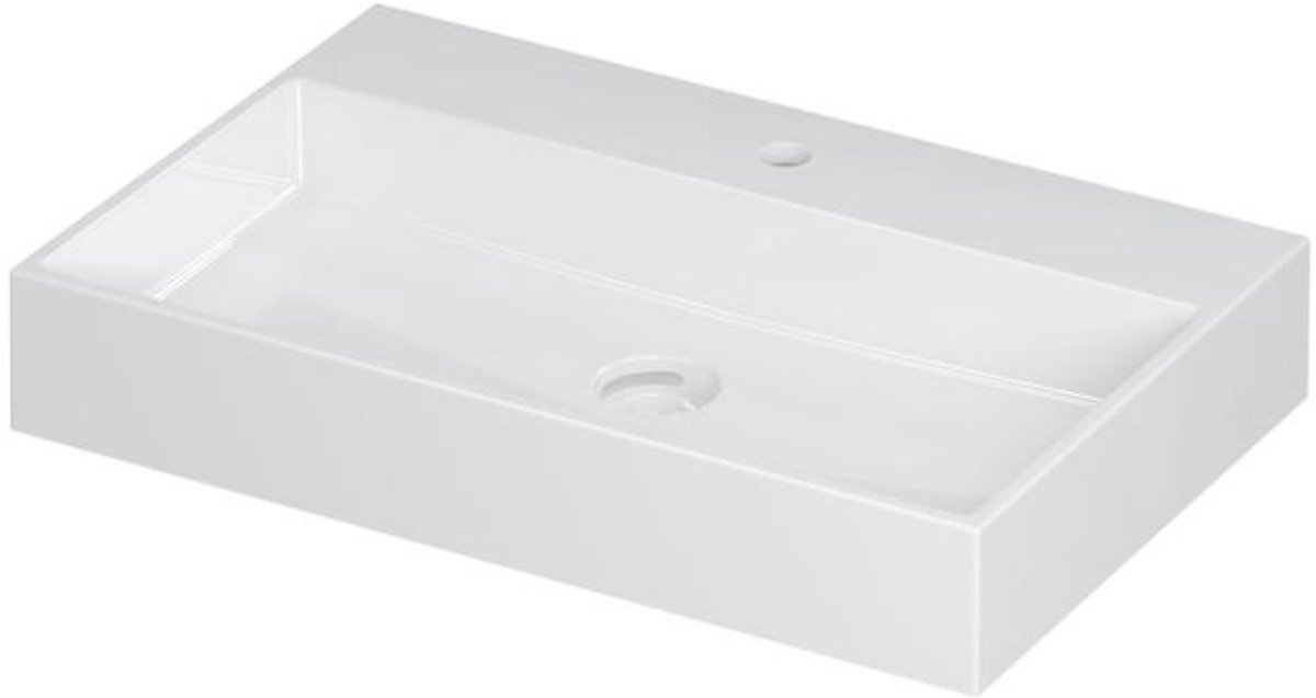 INK United Wastafel Porselein met 1 Kraangat incl. Porseleinen Click Plug en Verborgen Overloop Systeem - 700x450x110 mm - Glans Wit