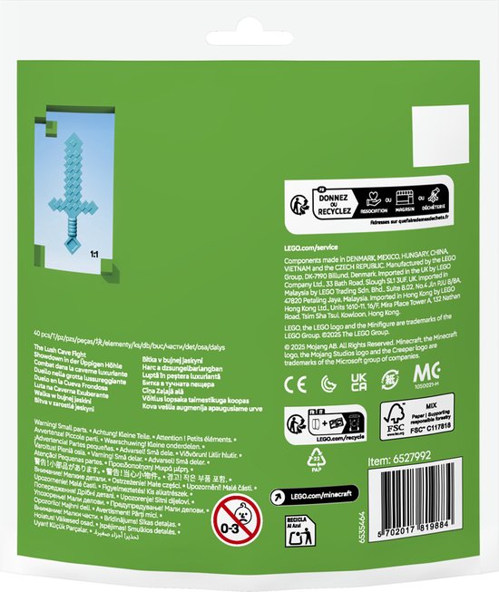 LEGO Minecraft zwaard van lichtblauw plastic.