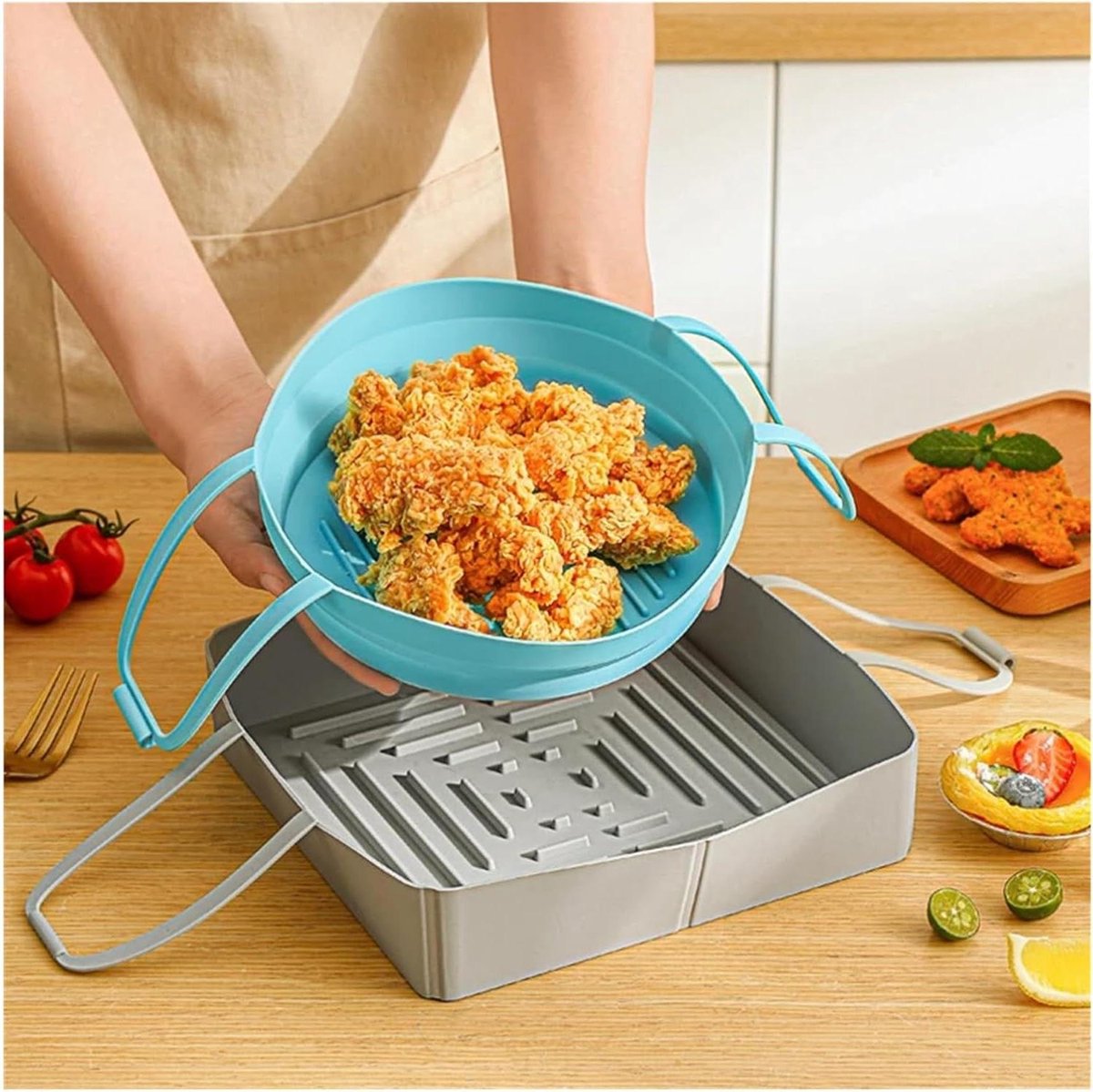 Airfryer Siliconen Vorm - Bakvorm Mandje - Lekker Bakken - Herbruikbaar BPA-vrij - 20cm Doorsnede - Blauw