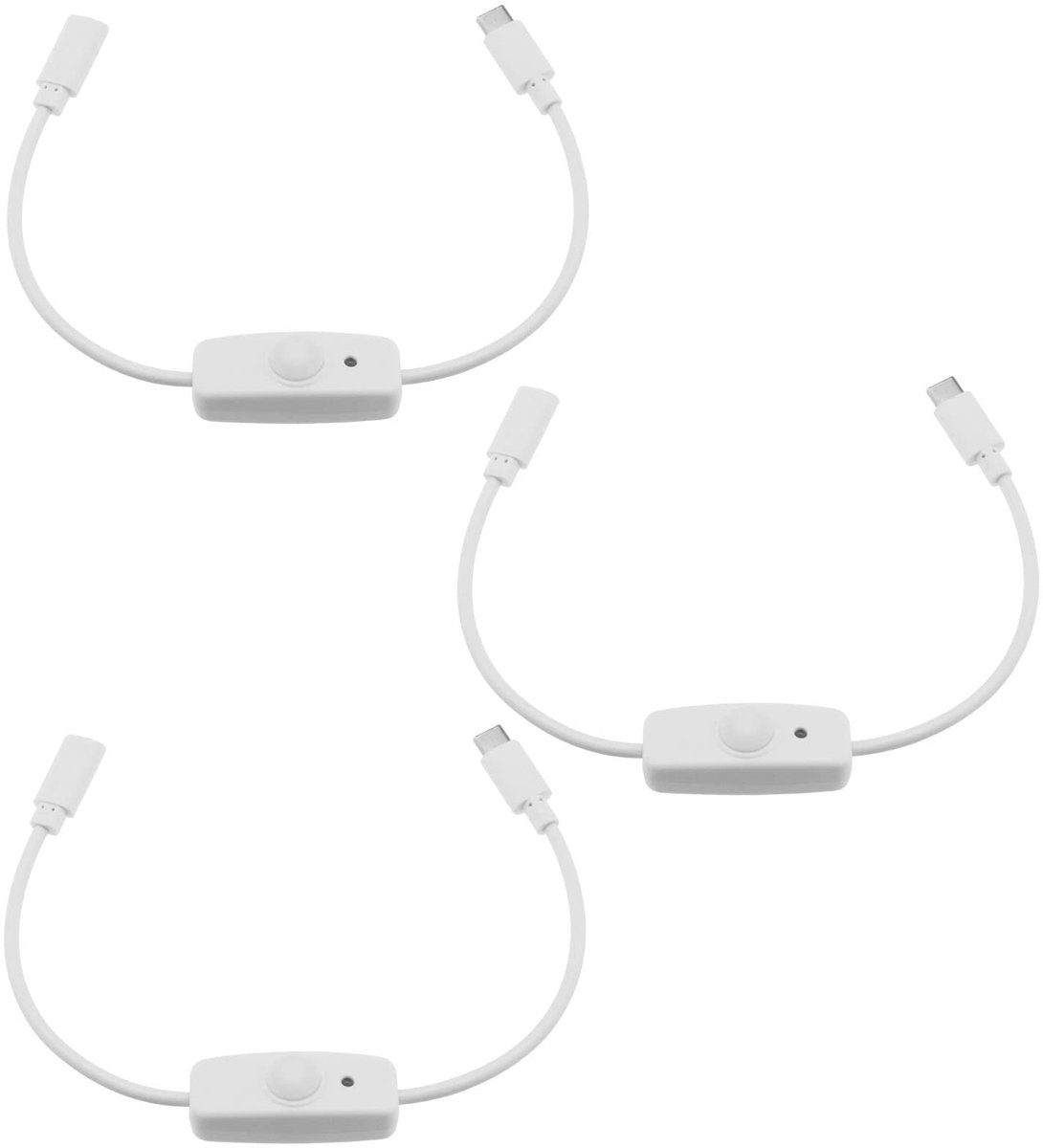 ONF3 - Type-C Mannelijk naar Vrouwelijke Schakelaar Kabel - 3 Stuks - Wit - Aan-Uit Knop - Voor Telefoons en Tabletten - 28cm
