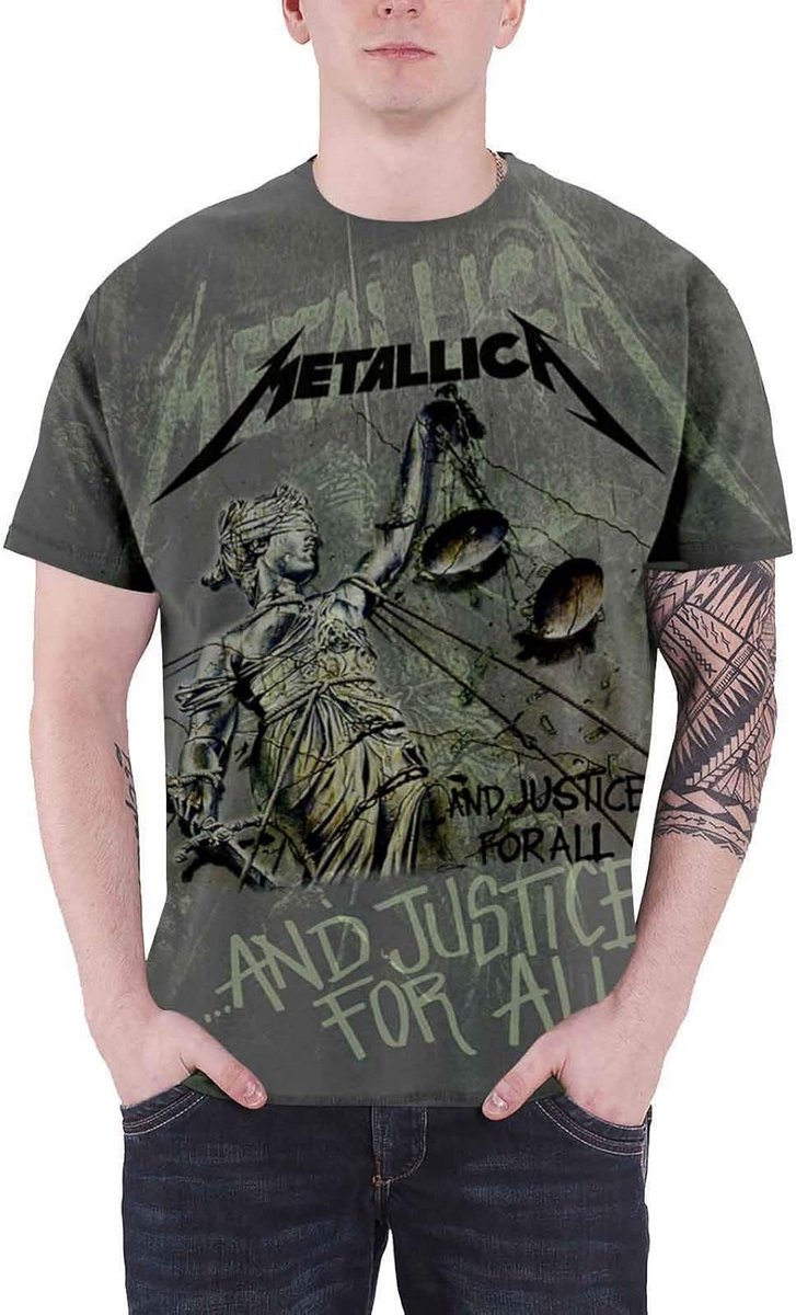 Band T-Shirt Justice for All All-Over Print Grijs Heren