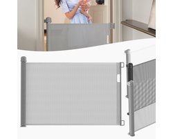Door Protection Fence, Stair Gate, Baby Pet Roll, 0-150 cm, 87 cm High, Baby Barrier, Suitable for Stairs, Doors, Indoor and Outdoor, Grey